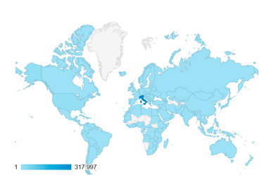 Figura 3: Dati geografici sugli utenti del sito dal gennaio 2019 a oggi. Fonte e immagine: Google Analytics