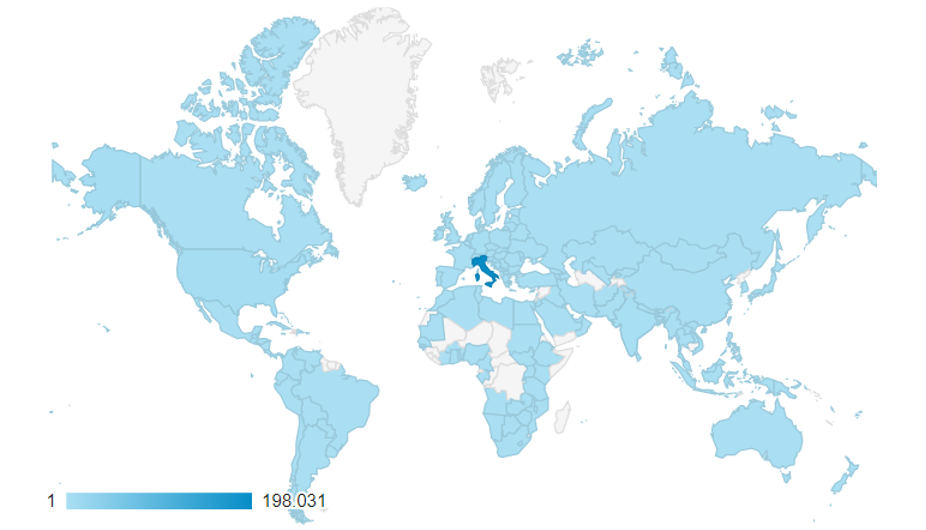 Mappa della provenienza geografica delle visite del sito web del GIN dal 1 gennaio 2022 