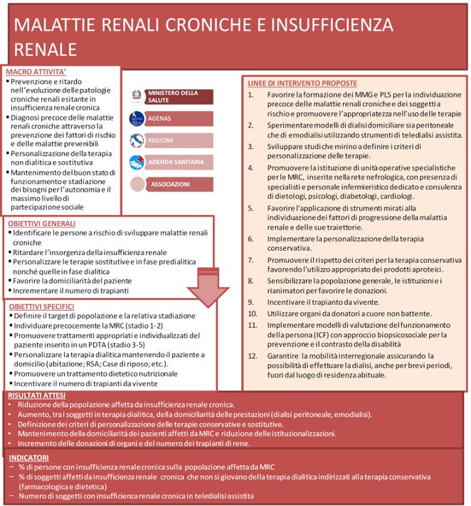 Figura 1. Obiettivi, linee di intervento per la Malattia Renale Cronica. 